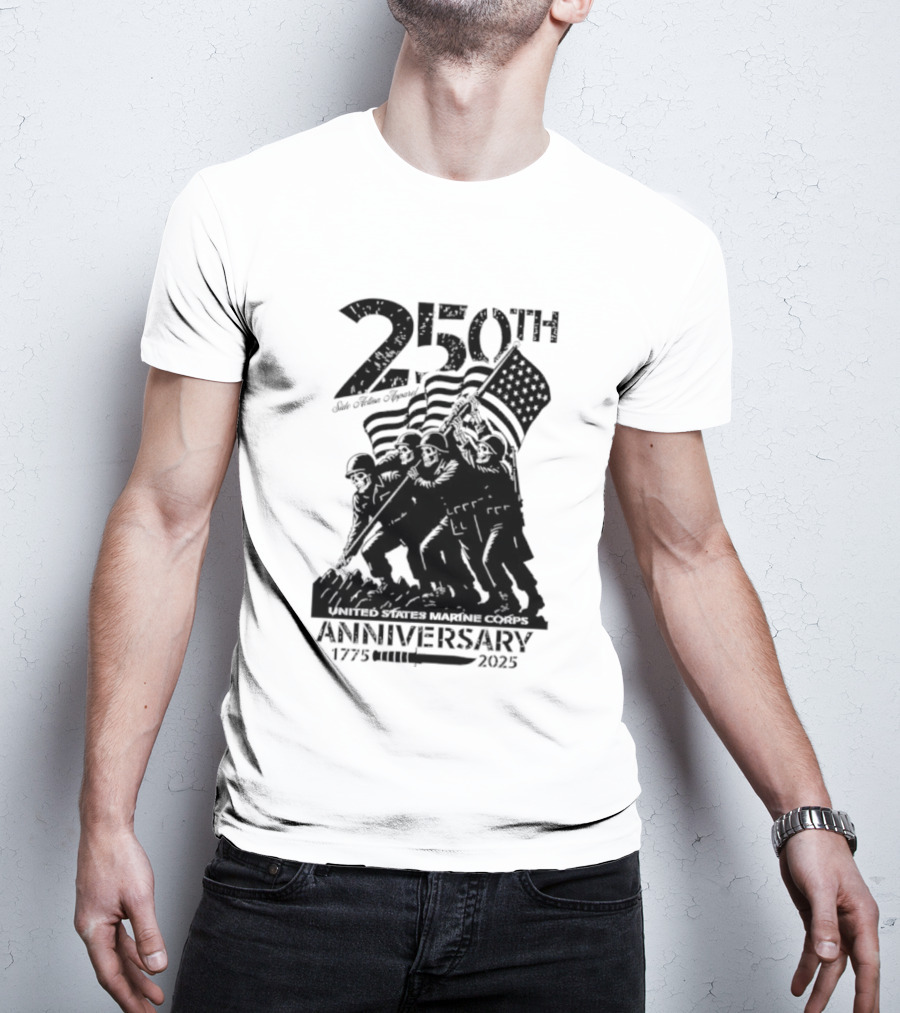 250th USMC Anniversary Flag Raising 1775-2025 United States Marine Corps WWII Emblem T-Shirt