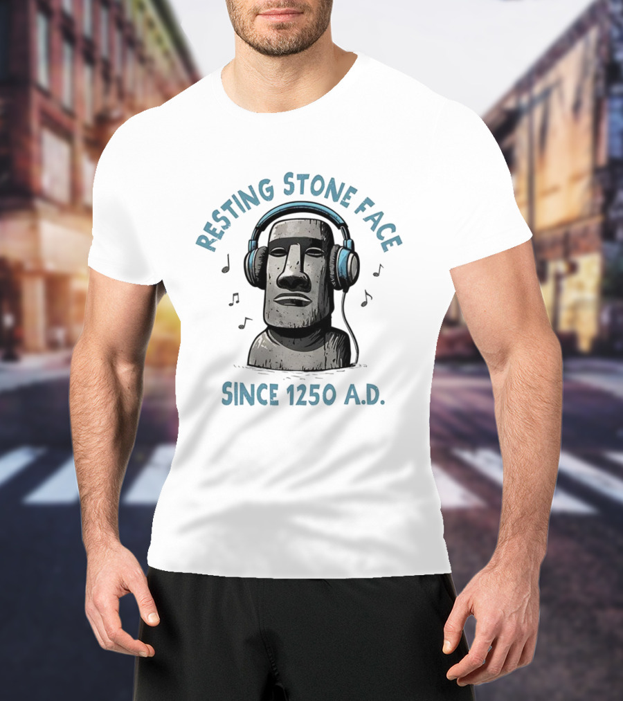 Resting Stone Face Easter Island Moai Headphones Since 1250 AD T-Shirt