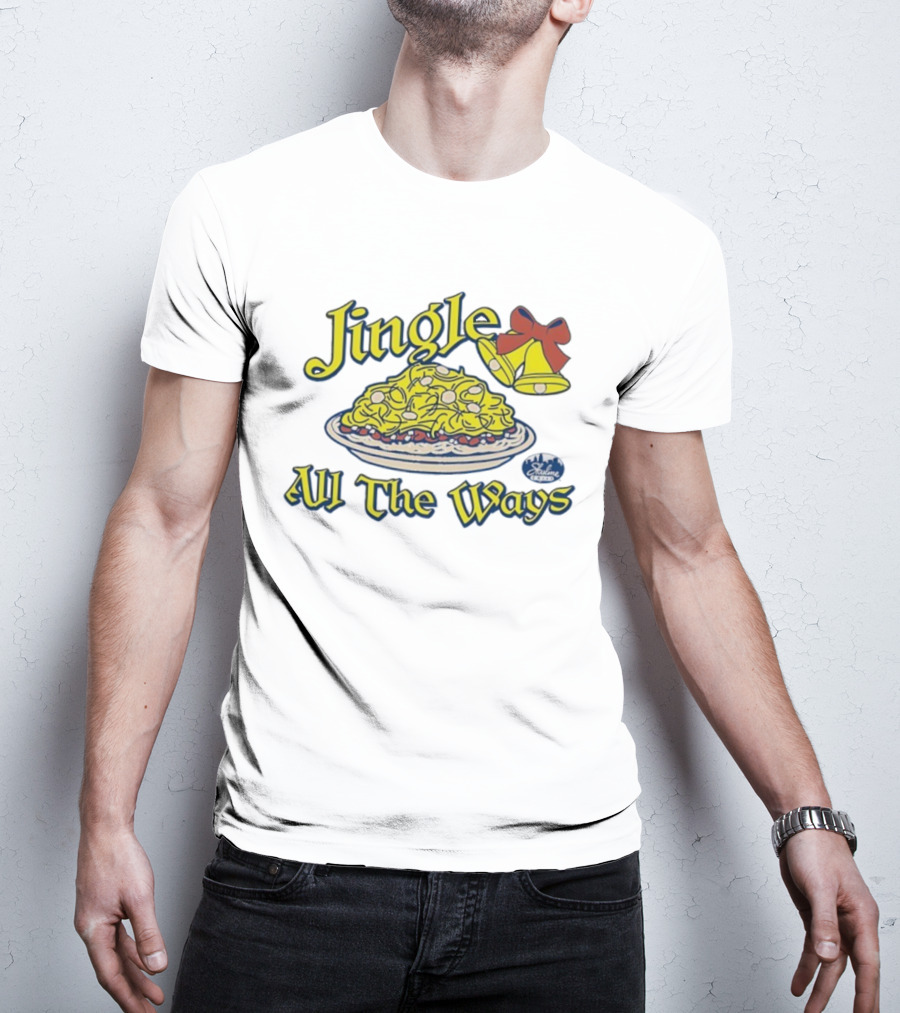 Jingle All The Ways Yellow Bells Spaghetti Plate Skyline T-Shirt