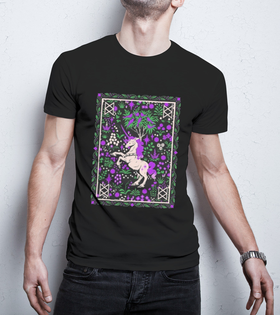Garyl Unicorn Enchanted Forest Magic Purple Pink Green Botanical T-Shirt