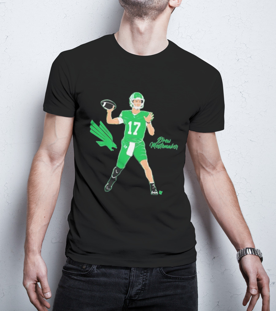 North Texas Mean Green Drew Mestemaker Quarterback 17 Superstar Pose T-Shirt