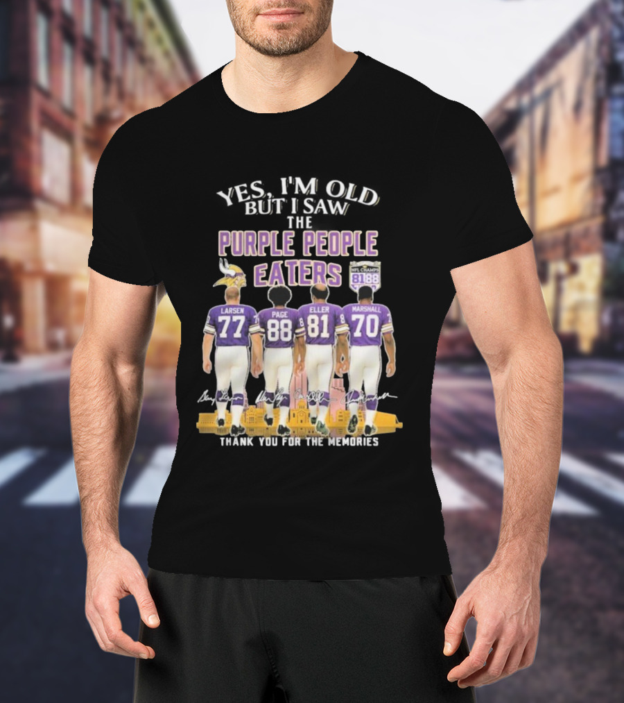 Minnesota Vikings Purple People Eaters Larsen Page Eller Marshall NFL Champs 81 88 Thank You For The Memories T-Shirt