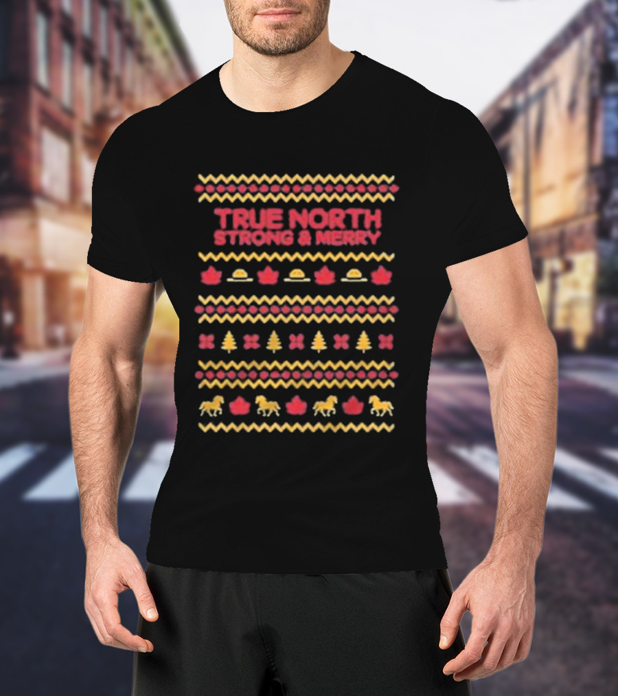 True North Strong And Merry Ugly Christmas Sweater Food Theme T-Shirt