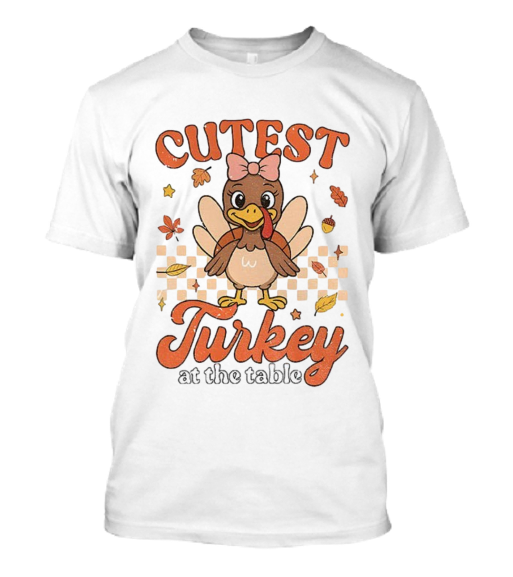 Cutest Turkey At The Table Thanksgiving Bow And Leaves T-Shirt