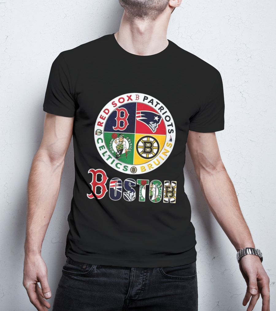 Boston Red Sox Patriots Celtics Bruins Mashup Classic Sports Teams T-Shirt