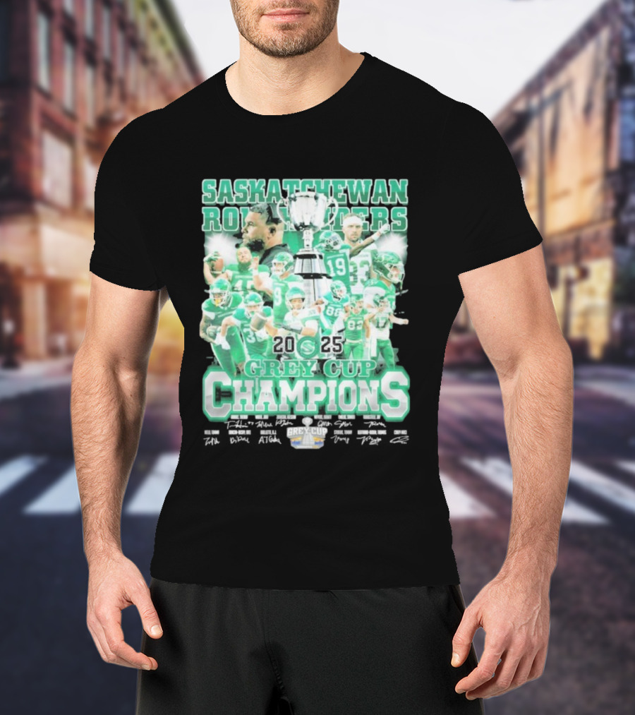 Saskatchewan Roughriders 2025 Grey Cup Champions Players Signatures T-Shirt