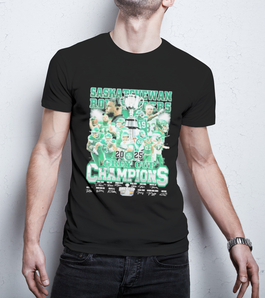 Saskatchewan Roughriders 2025 Grey Cup Champions Players Signatures T-Shirt