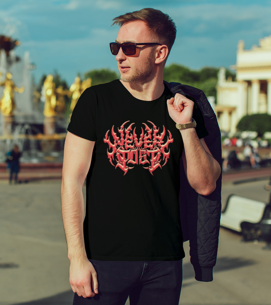 Never Post Heavy Metal Gothic Style Text T-Shirt
