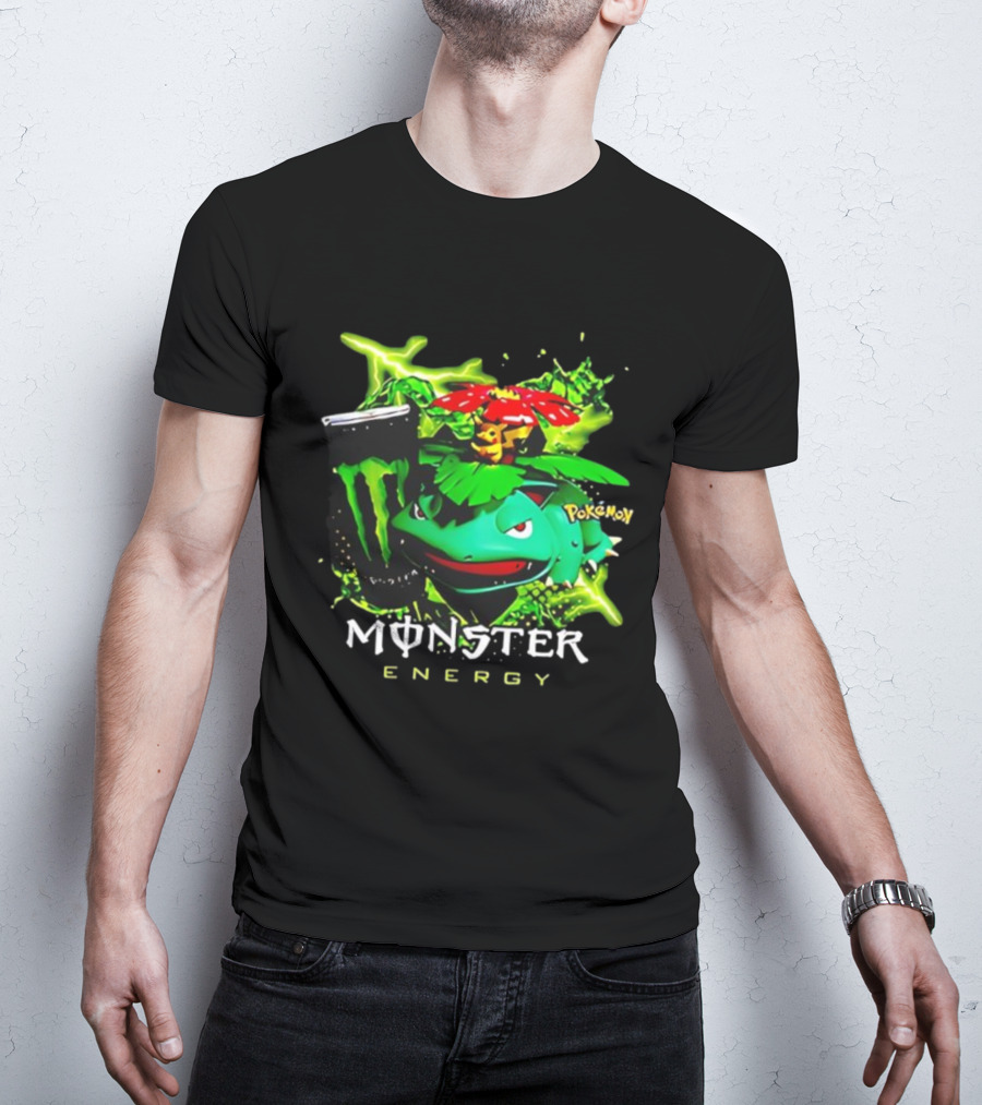 Pokémon Venusaur Vileplume Pikachu And Monster Energy Collaboration T-Shirt