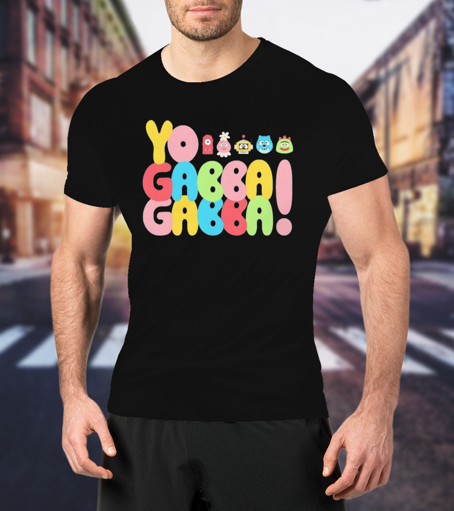 Yo Gabba Gabba Characters Colorful Text T-Shirt