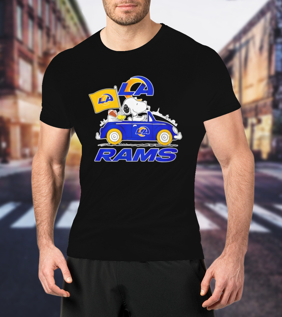 Los Angeles Rams Snoopy Woodstock Driving Car Football Fan Apparel T-Shirt