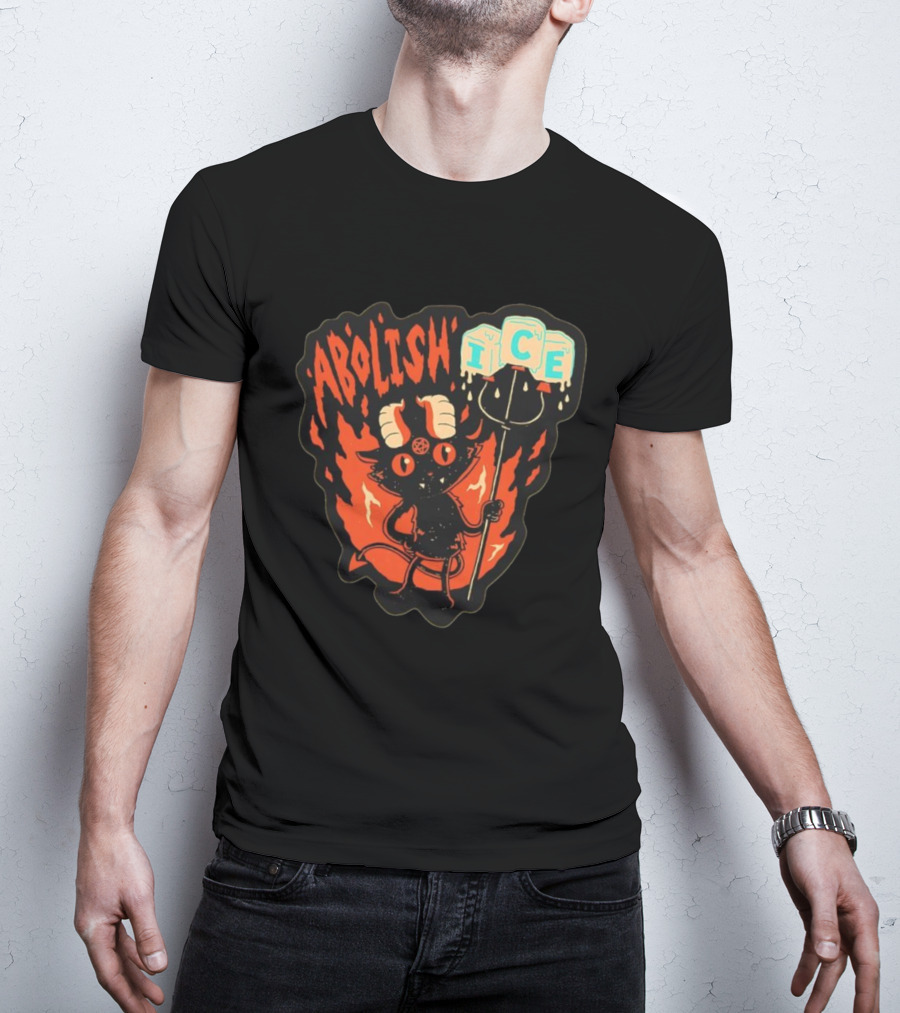 Abolish ICE Devilish Pitchfork Fire Demon Cartoon Horns T-Shirt