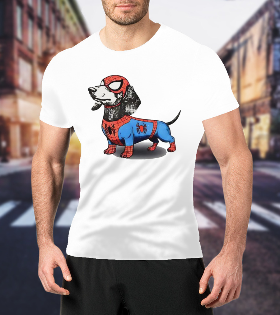 Dachshund In SpiderMan Costume Superhero Pet Character T-Shirt