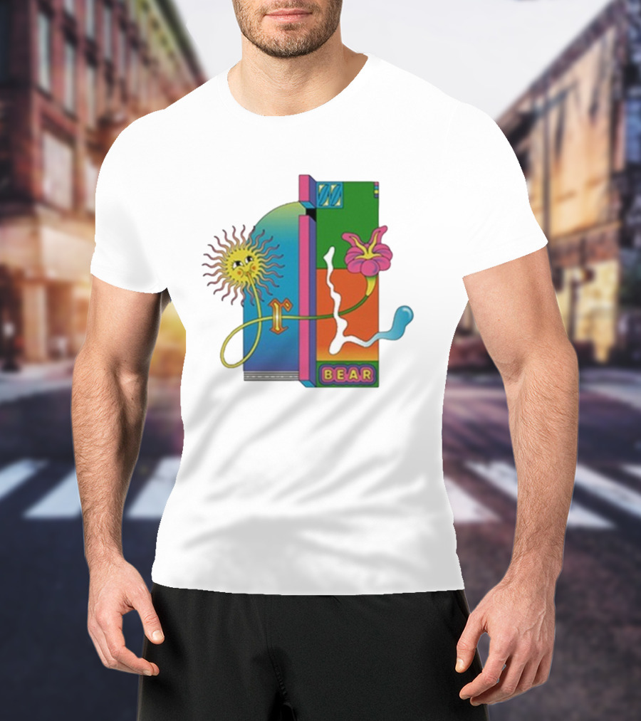Grizzly Bear Sunshine Retro Psychedelic Sunflower And Abstract Art T-Shirt