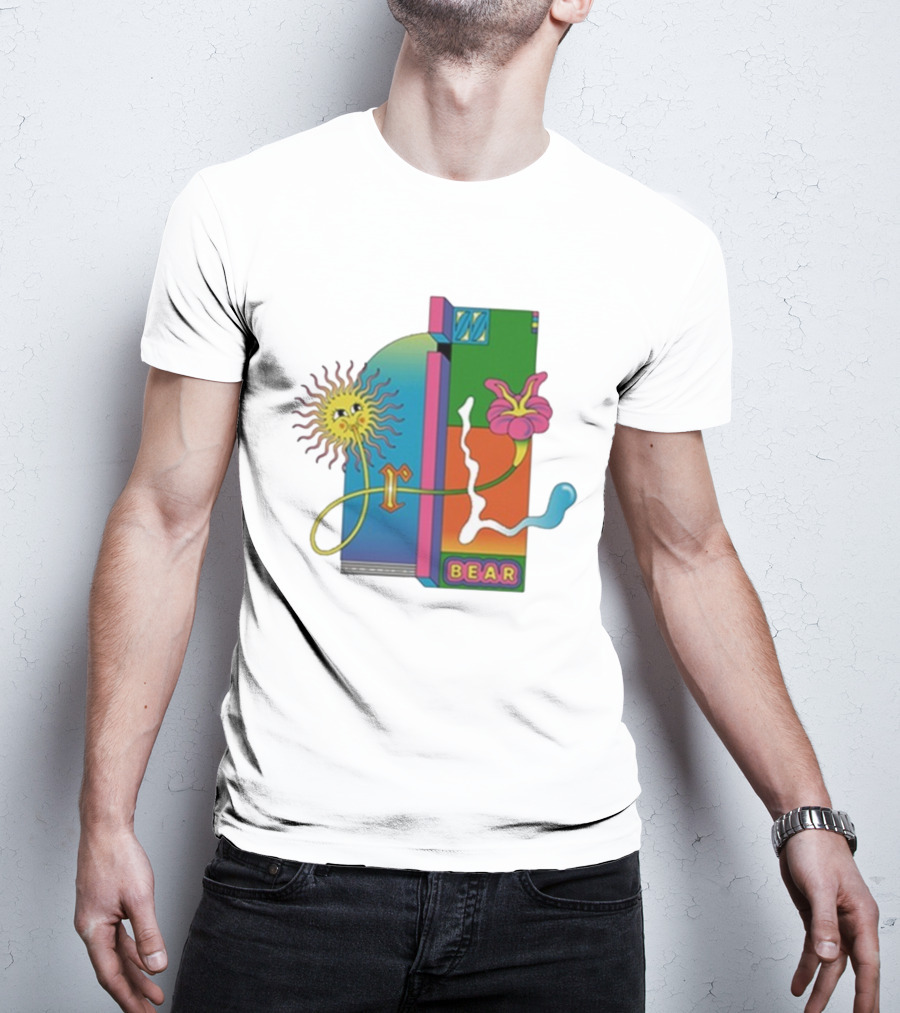 Grizzly Bear Sunshine Retro Psychedelic Sunflower And Abstract Art T-Shirt