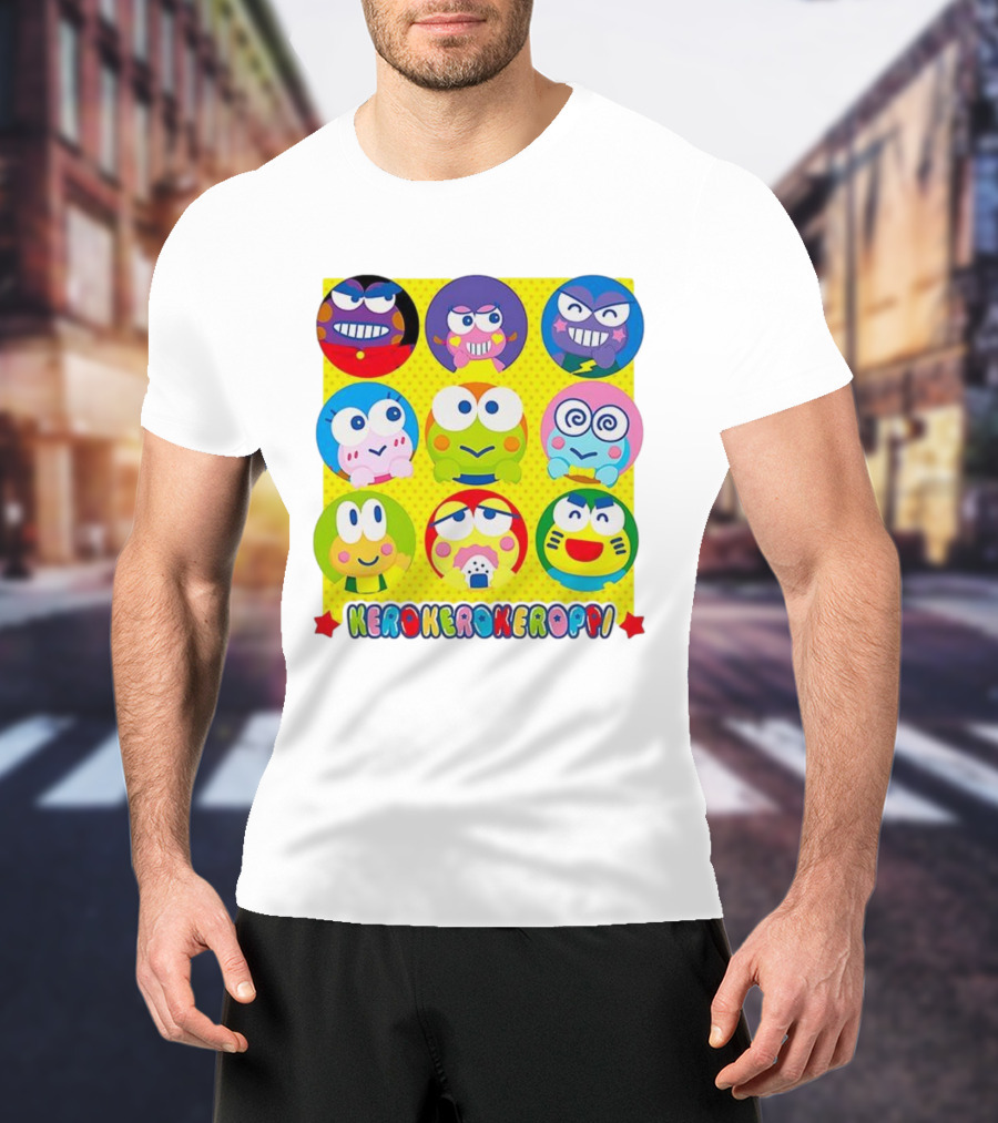 Kerokerokeroppi Colorful Faces Pattern T-Shirt