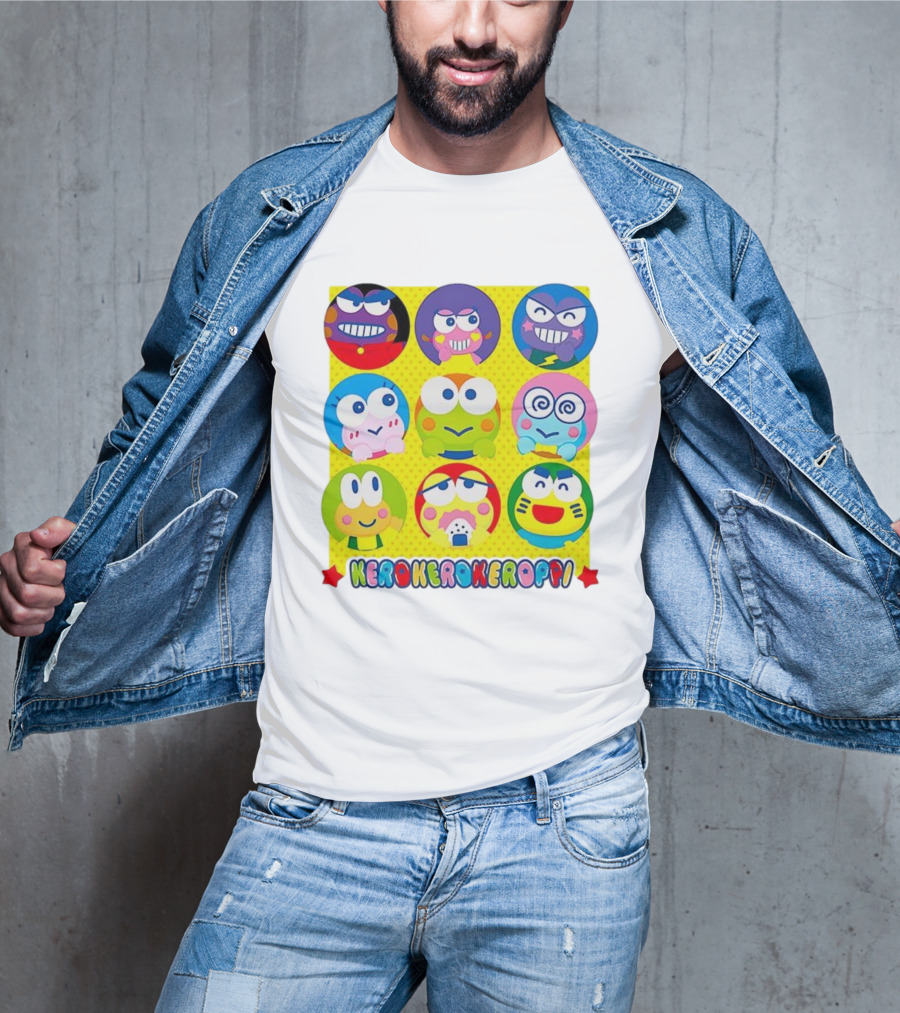 Kerokerokeroppi Colorful Faces Pattern T-Shirt