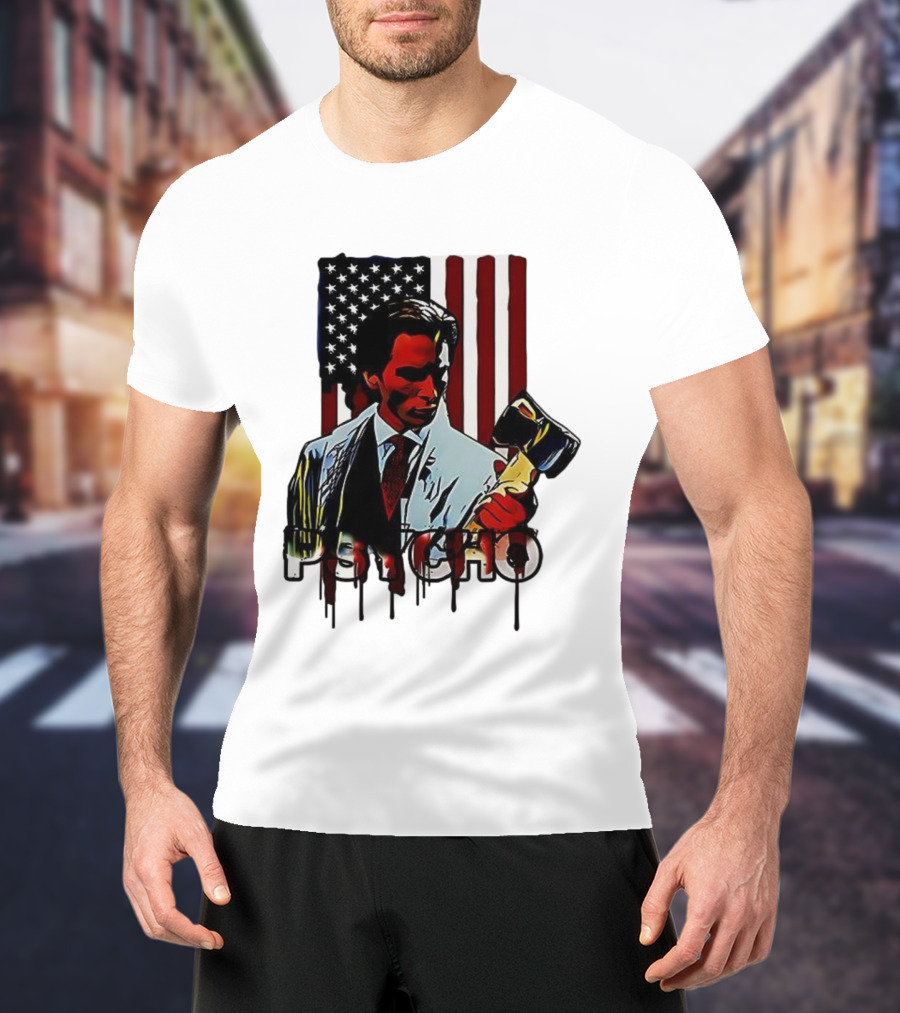 Patrick Bateman Psycho Ax American Flag Iconic Design T-Shirt