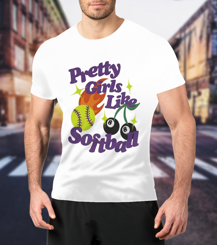Pretty Girls Like Softball Flaming Ball And Billiard Cherry T-Shirt