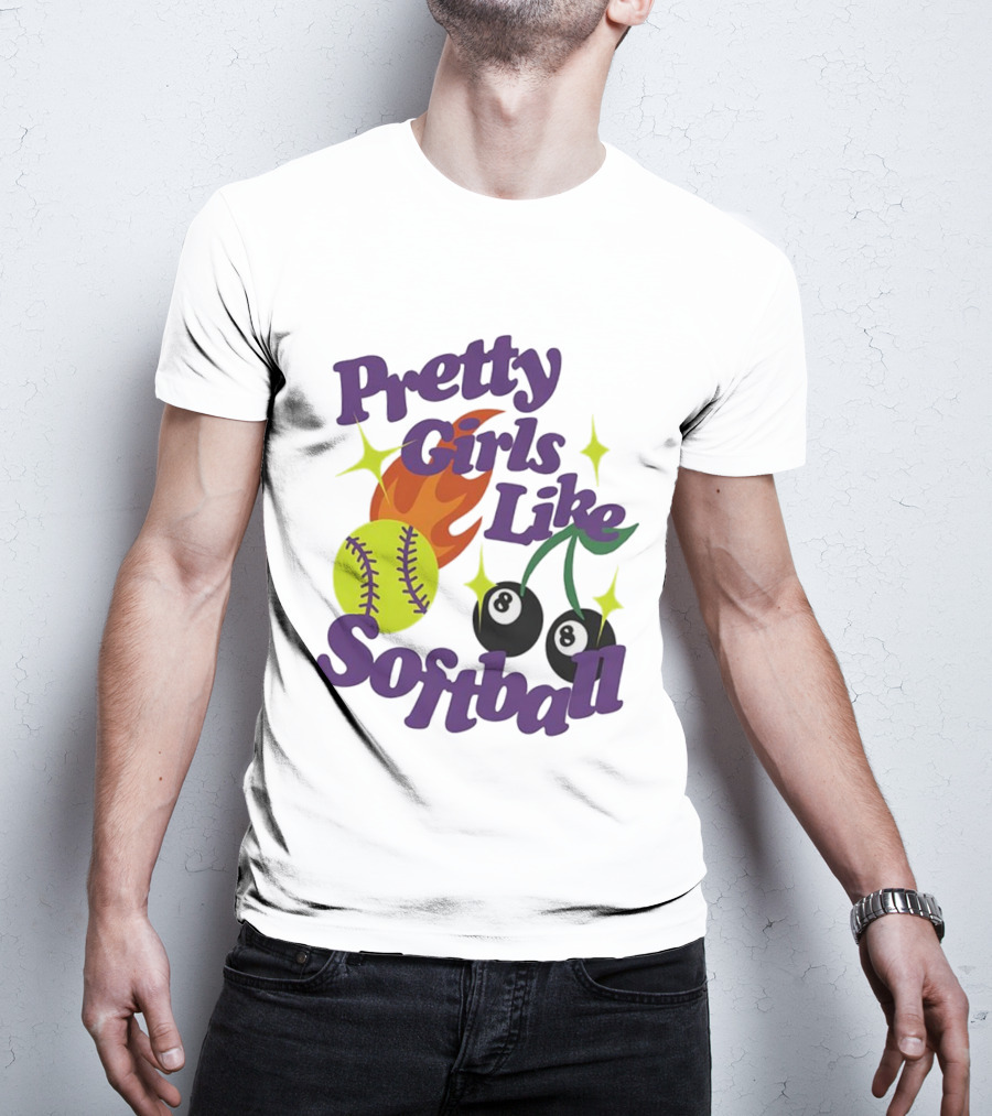 Pretty Girls Like Softball Flaming Ball And Billiard Cherry T-Shirt