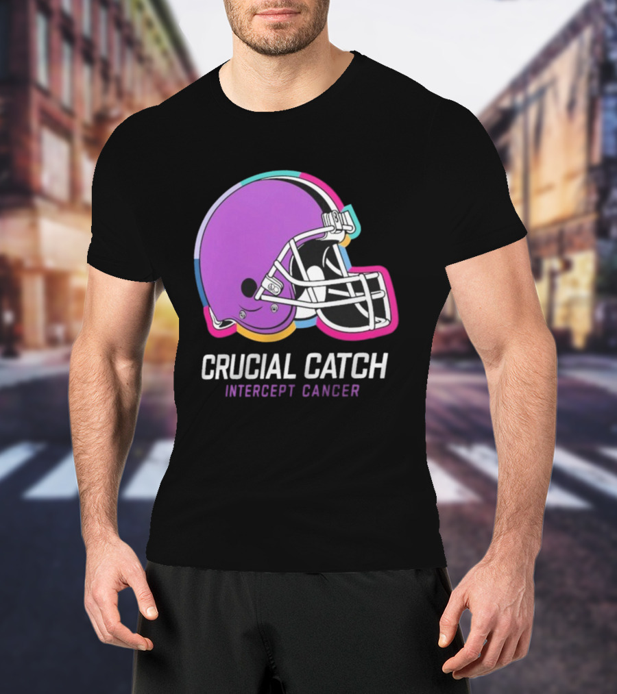 Cleveland Browns NFL Crucial Catch Intercept Cancer Helmet T-Shirt