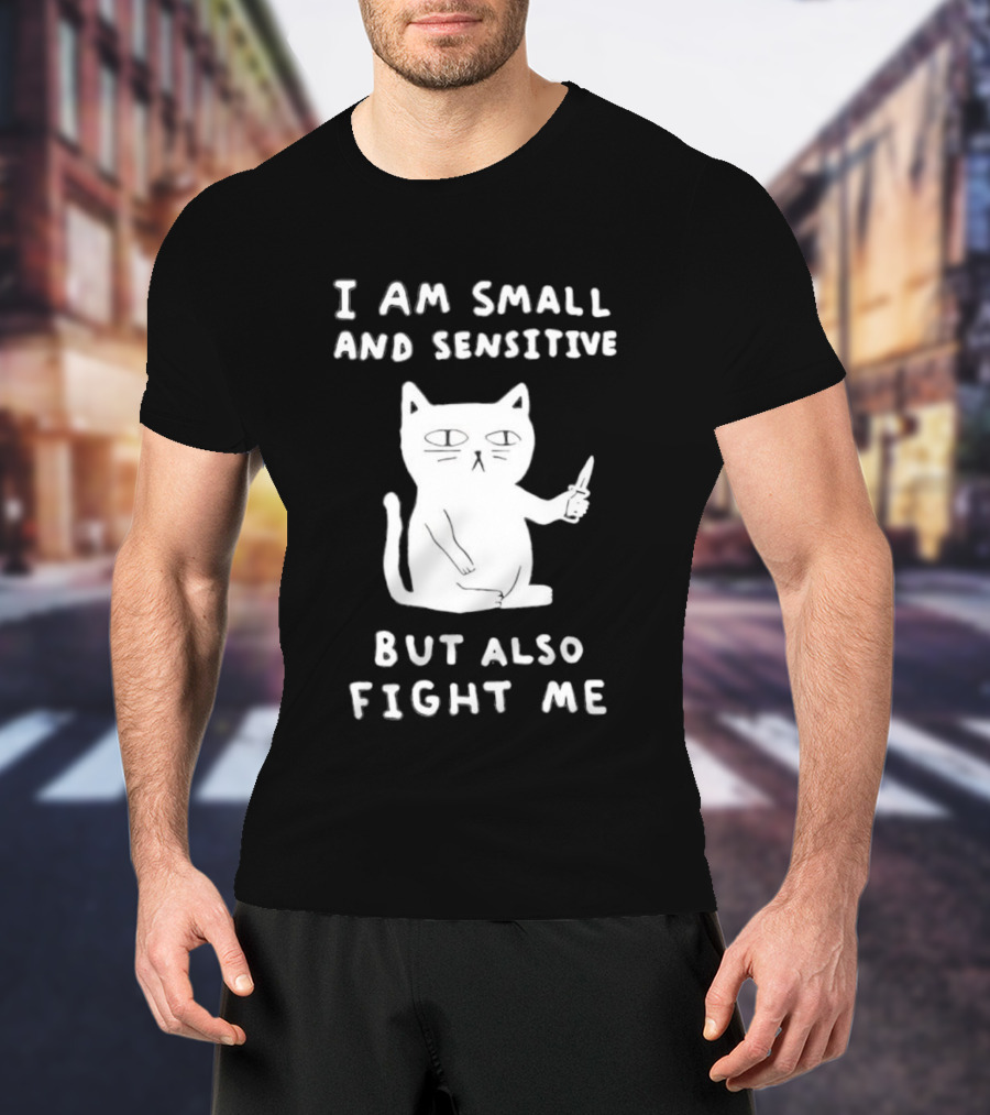 Cat I Am Small And Sensitive But Also Fight Me Playful Humor T-Shirt