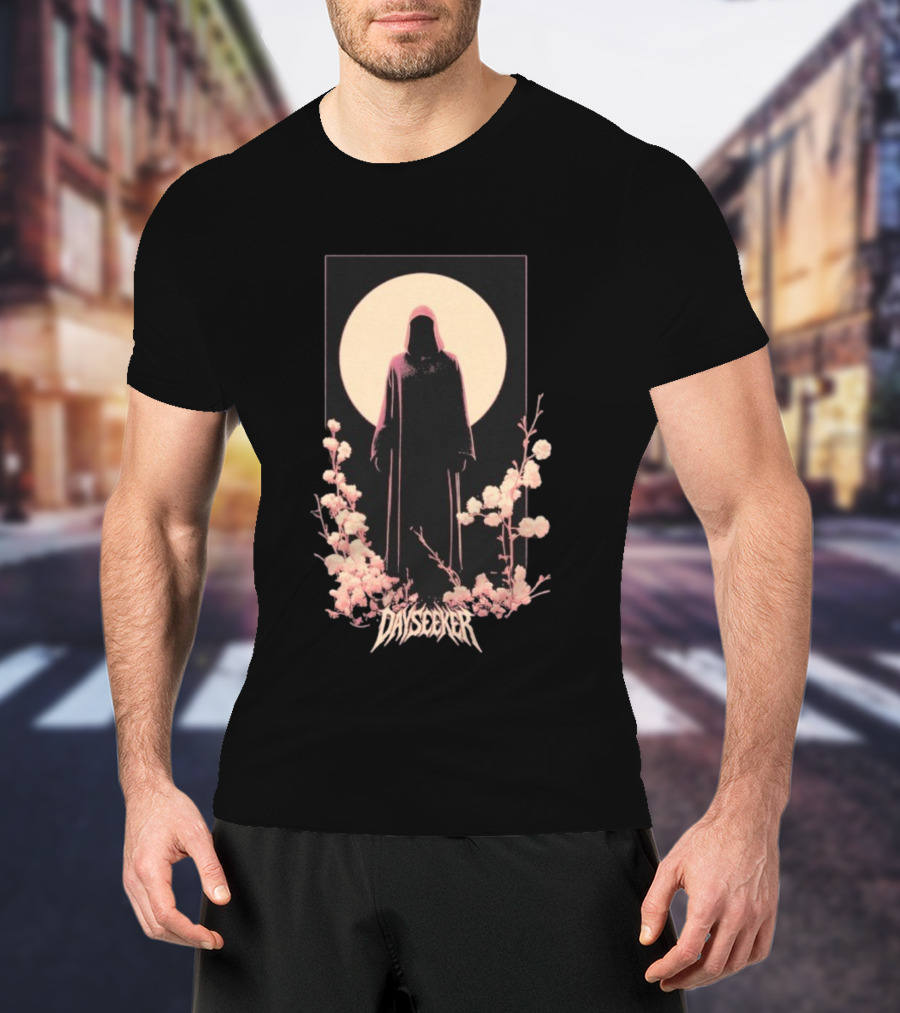 Dayseeker The Living Dead Hooded Figure With Full Moon And Flowers T-Shirt
