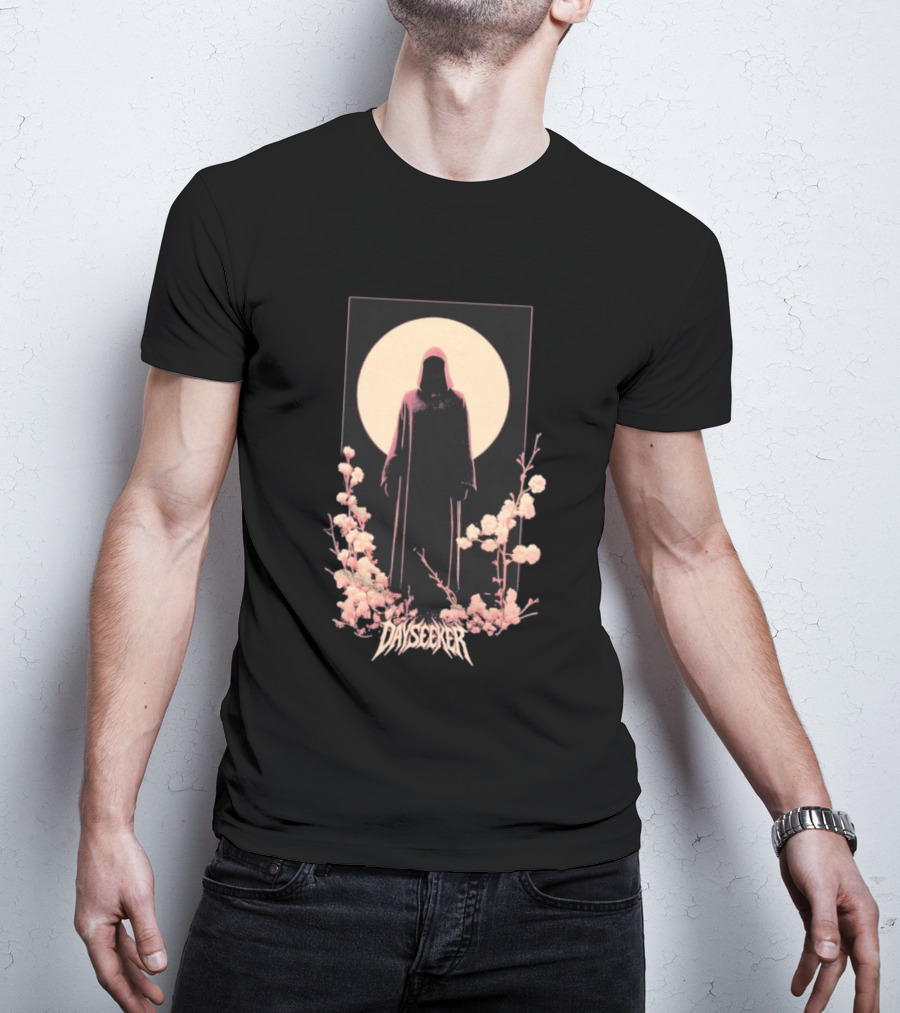 Dayseeker The Living Dead Hooded Figure With Full Moon And Flowers T-Shirt