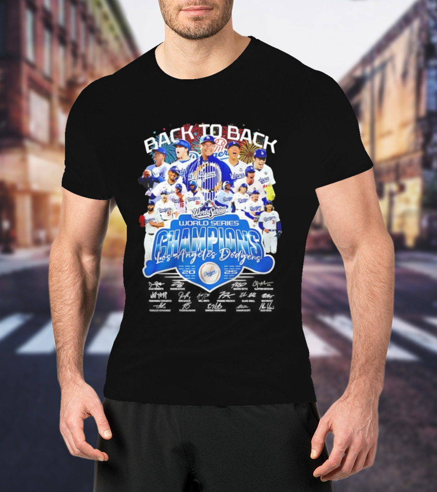 Back To Back World Series Champions Los Angeles Dodgers 2024 2025 Dodgers Players Signatures T-Shirt