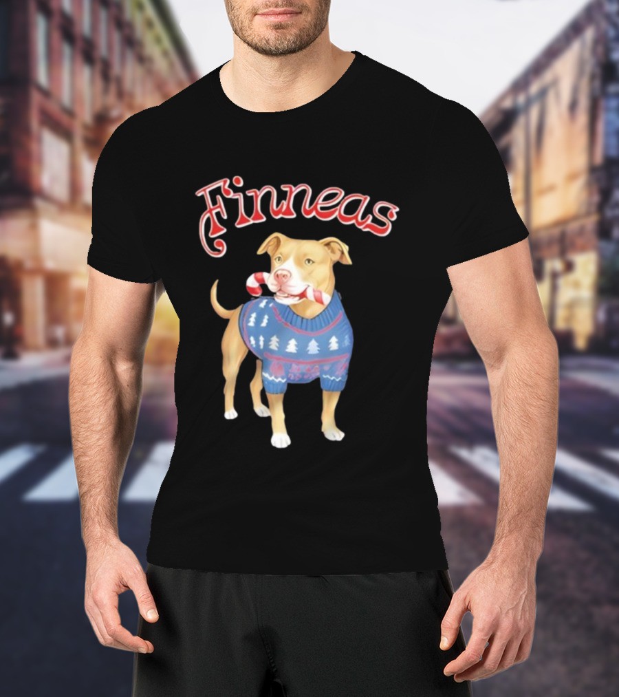 Finneas Dog Christmas Sweater Candy Cane Holiday T-Shirt