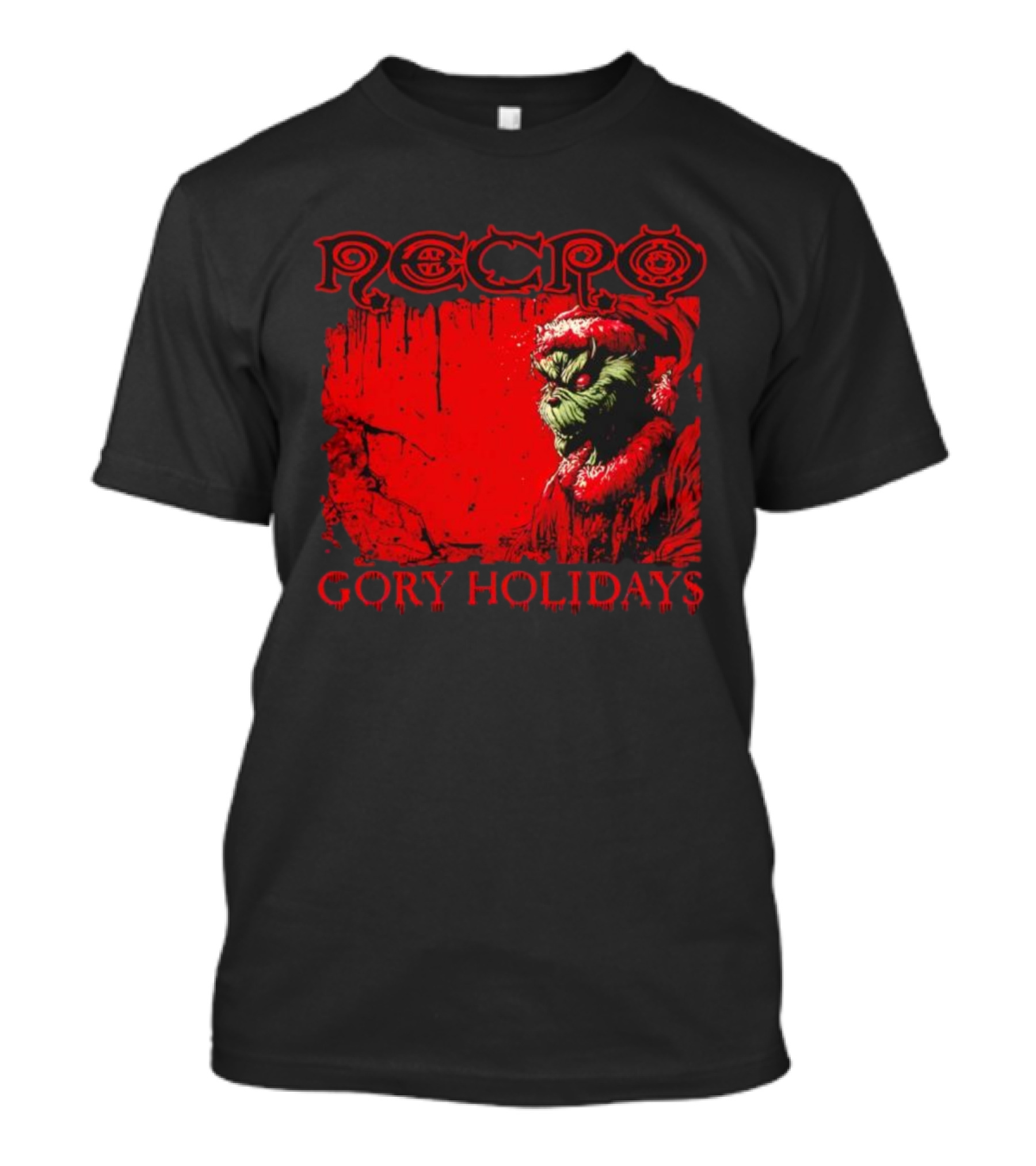 Necro Gory Holidays Grinch Santa Red Dripping Art T-Shirt