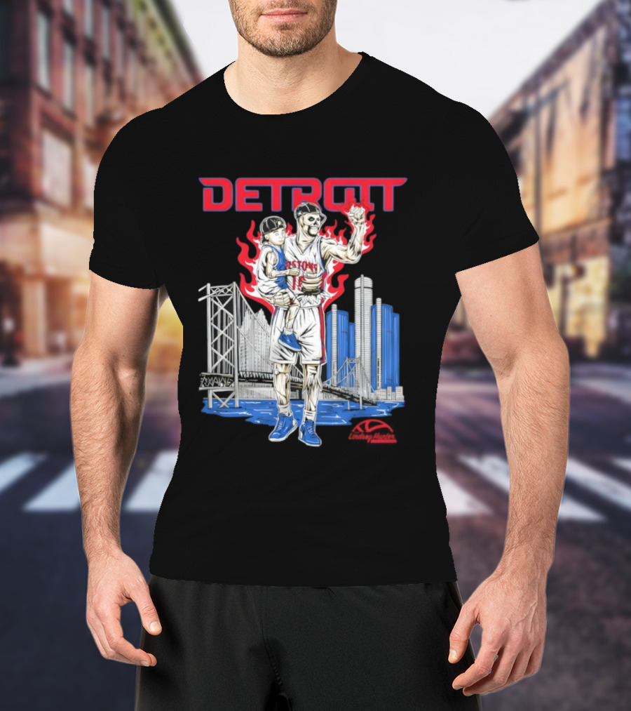LINDSEY HUNTER FOUNDATION VENGEFUL DETROIT PISTONS RED FLAMES URBAN CITYSCAPE T-Shirt