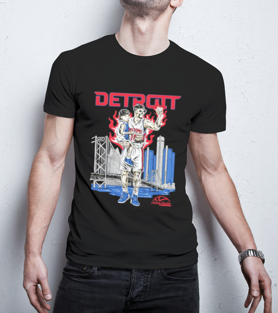LINDSEY HUNTER FOUNDATION VENGEFUL DETROIT PISTONS RED FLAMES URBAN CITYSCAPE T-Shirt