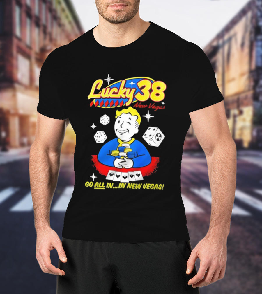 Lucky 38 Casino New Vegas Vault Boy Poker Chips Casino Dice T-Shirt