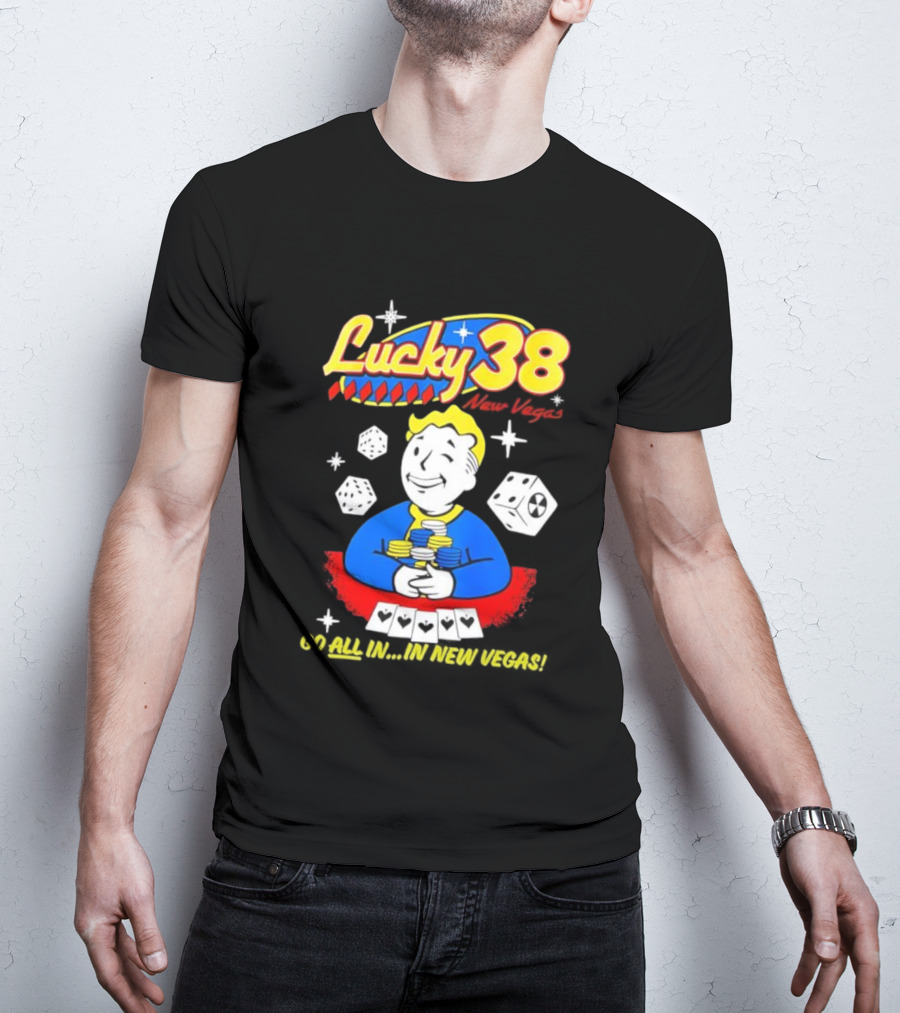 Lucky 38 Casino New Vegas Vault Boy Poker Chips Casino Dice T-Shirt