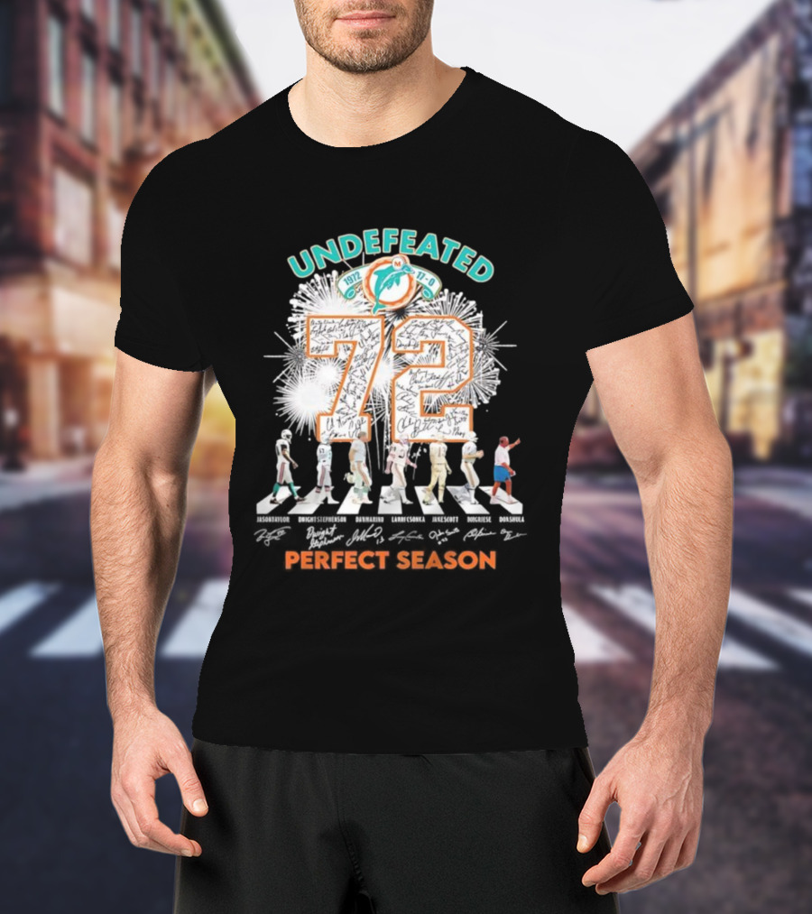 Undefeated 1972 Miami Dolphins Perfect Season Abbey Road 72 Signatures T-Shirt