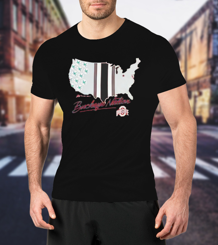 Ohio State Buckeye Nation USA Map Design T-Shirt