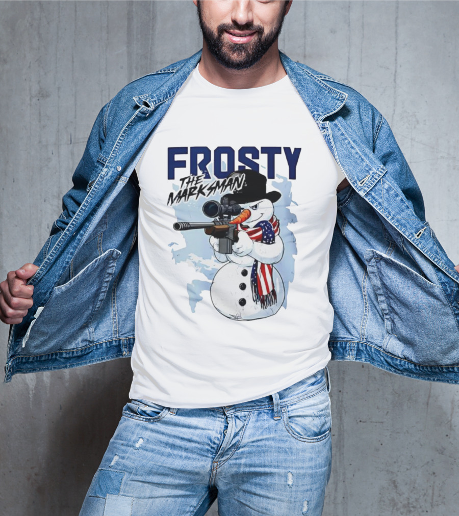 Frosty The Marksman Snowman USA Flag Scarf Sniper Hat T-Shirt