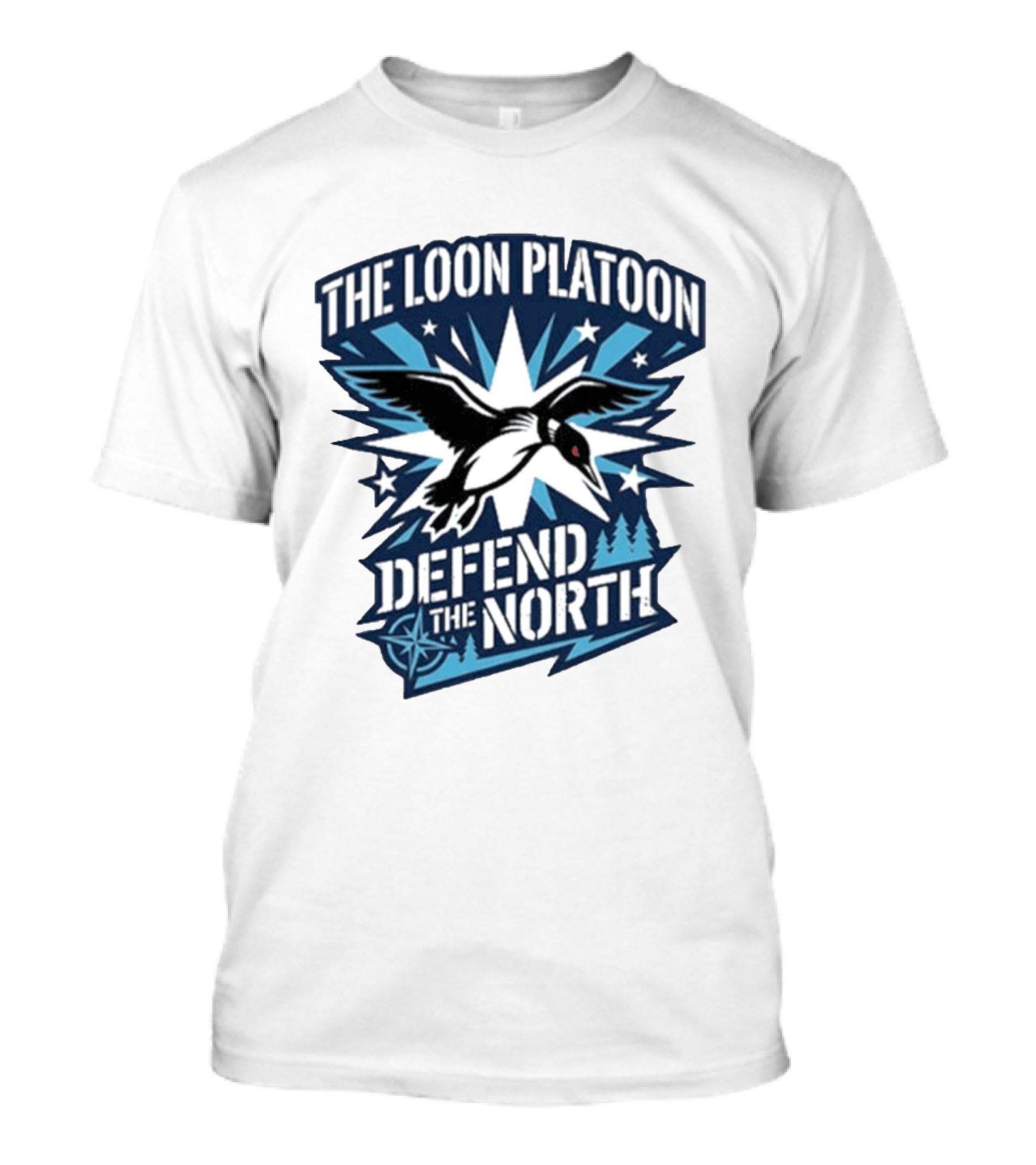 The Loon Platoon Defend The North Bold Rebel Loon Starburst Forest T-Shirt