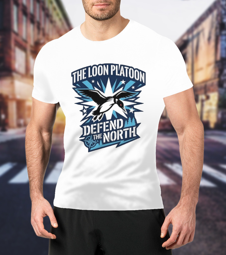 The Loon Platoon Defend The North Bold Rebel Loon Starburst Forest T-Shirt