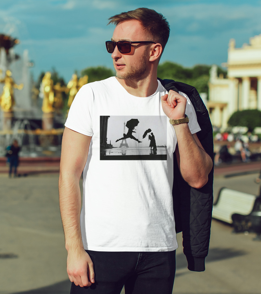 Umbrella Jump Paris Eiffel Tower Elliott Erwitt 1989 T-Shirt
