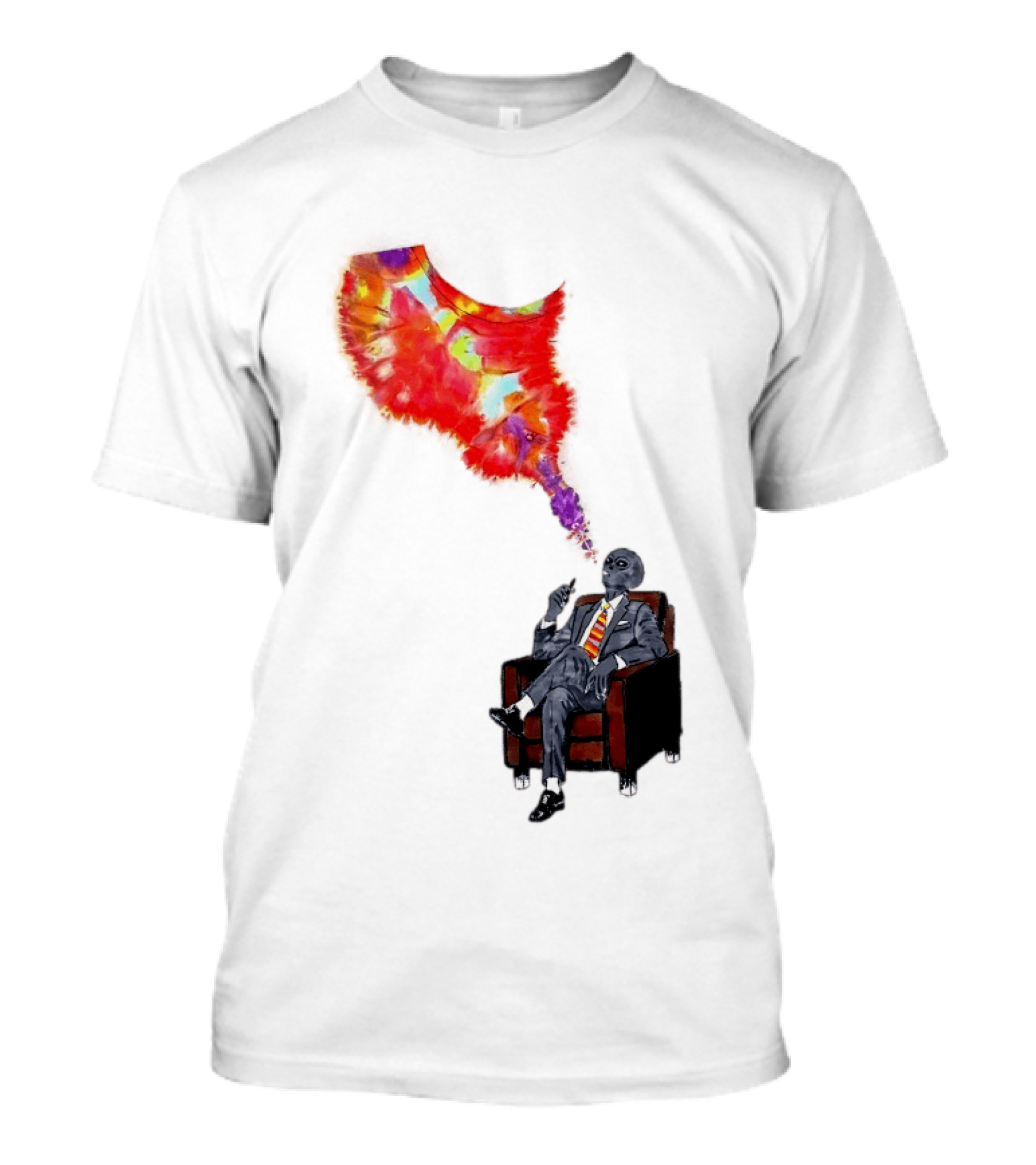 Finished Quazar Smoking Cosmic Alien In Suit With Colorful Smoke T-Shirt