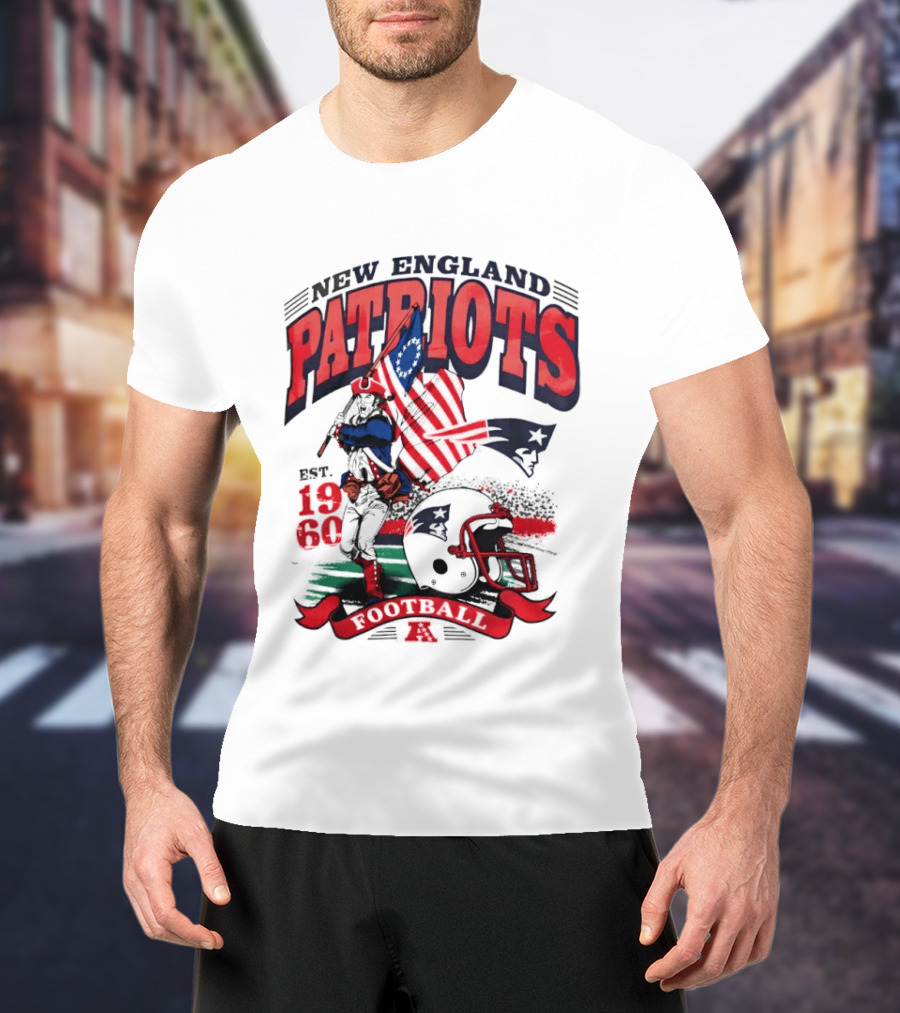 New England Patriots Football Est 1960 Vintage Style Helmet And Flag T-Shirt