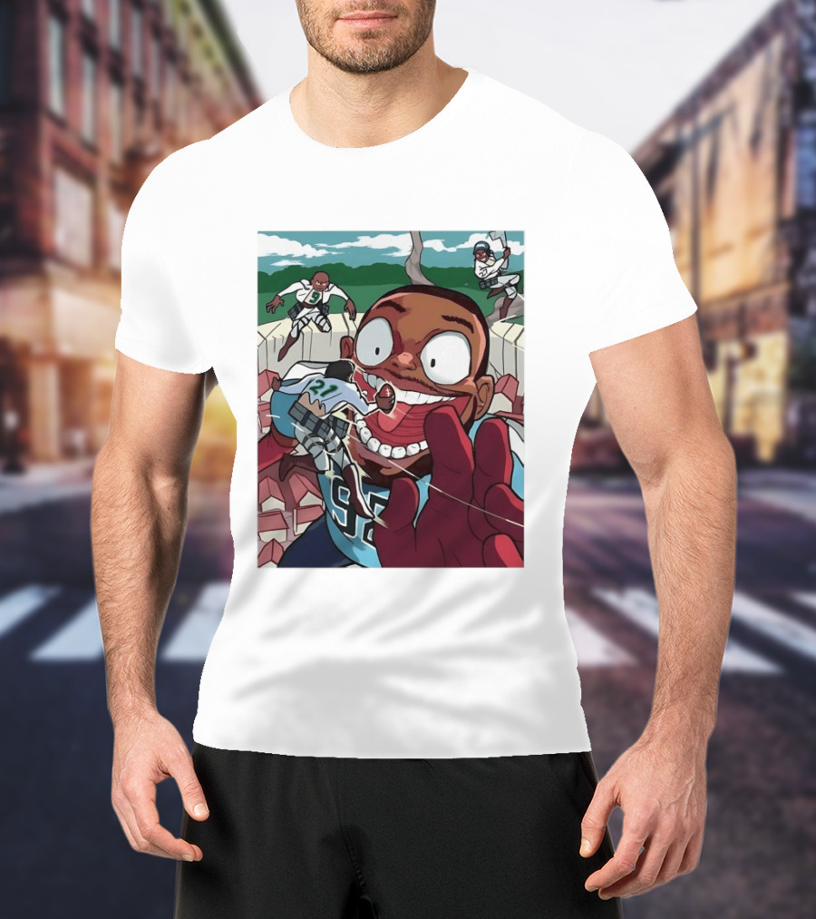 Seattle Seahawks Titan Down Football Cartoon Action Scene T-Shirt