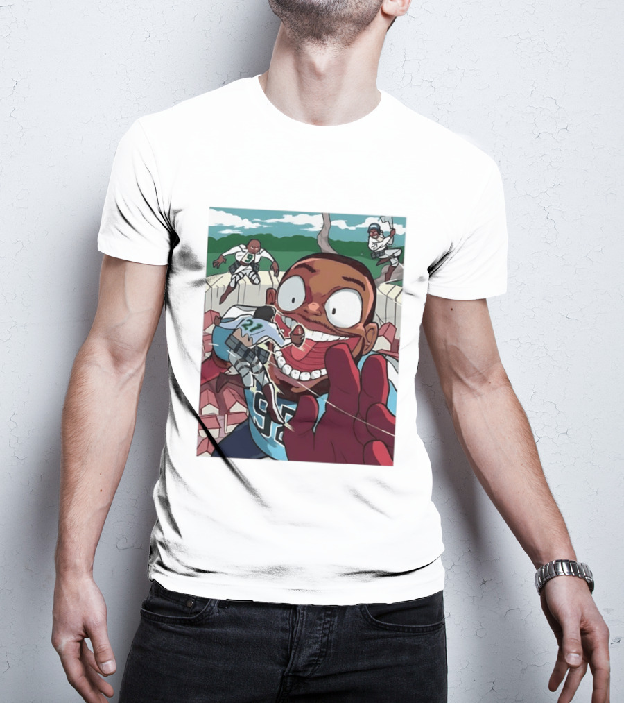 Seattle Seahawks Titan Down Football Cartoon Action Scene T-Shirt