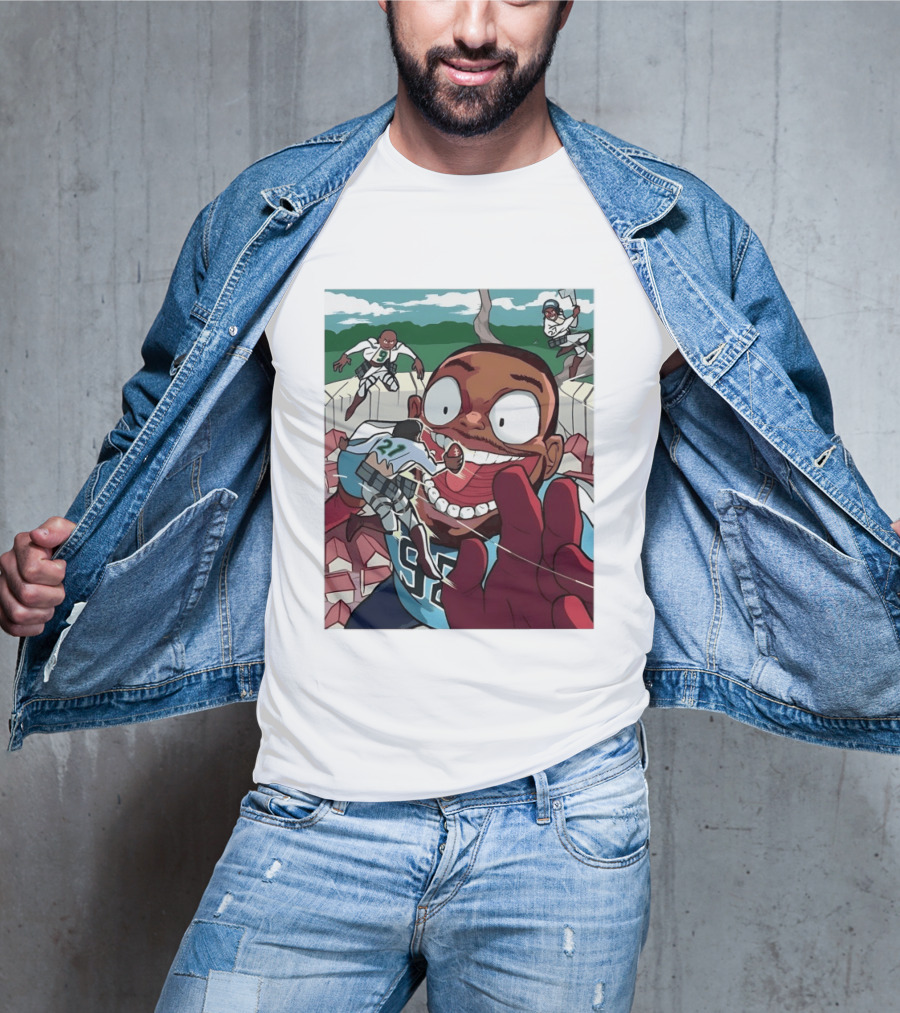 Seattle Seahawks Titan Down Football Cartoon Action Scene T-Shirt