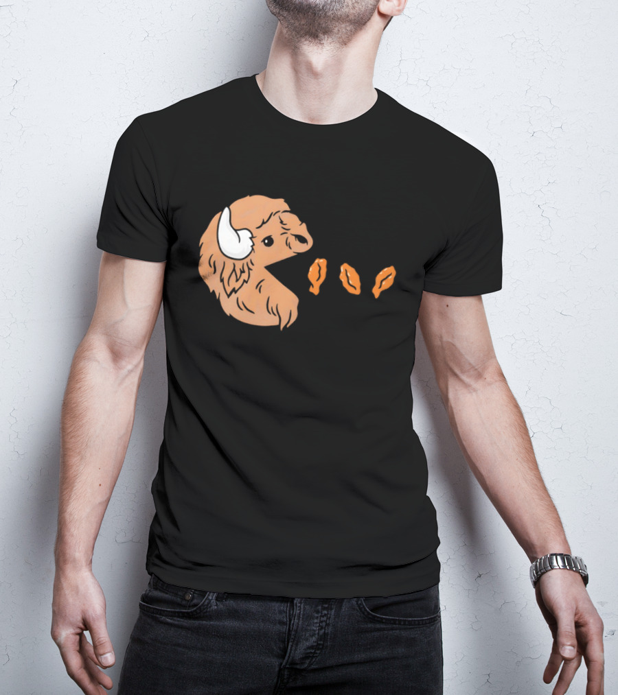 Buffalo Bills Bison Pac Man Chicken Wings Retro 80s Gaming T-Shirt