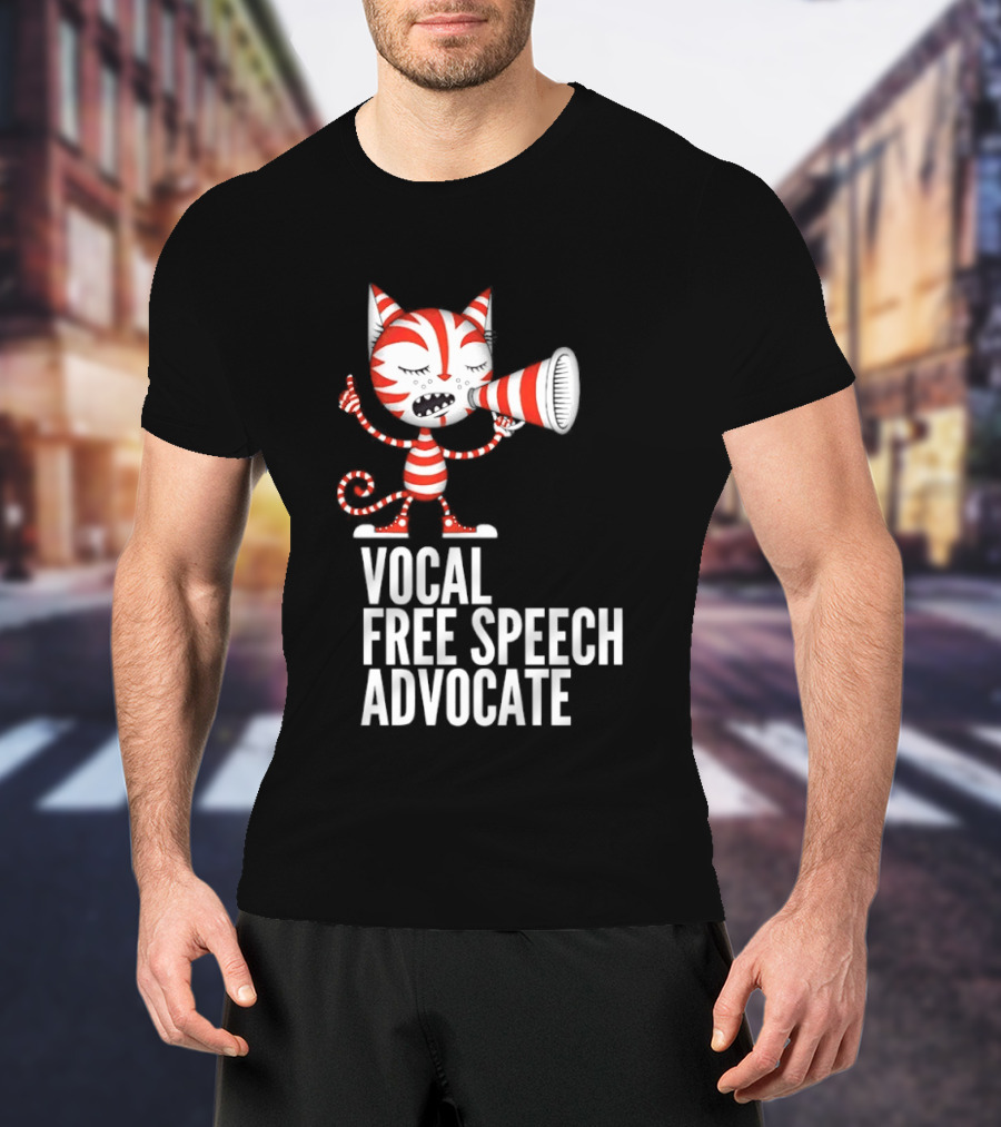 Cat Vocal Free Speech Advocate Megaphone Red Striped T-Shirt