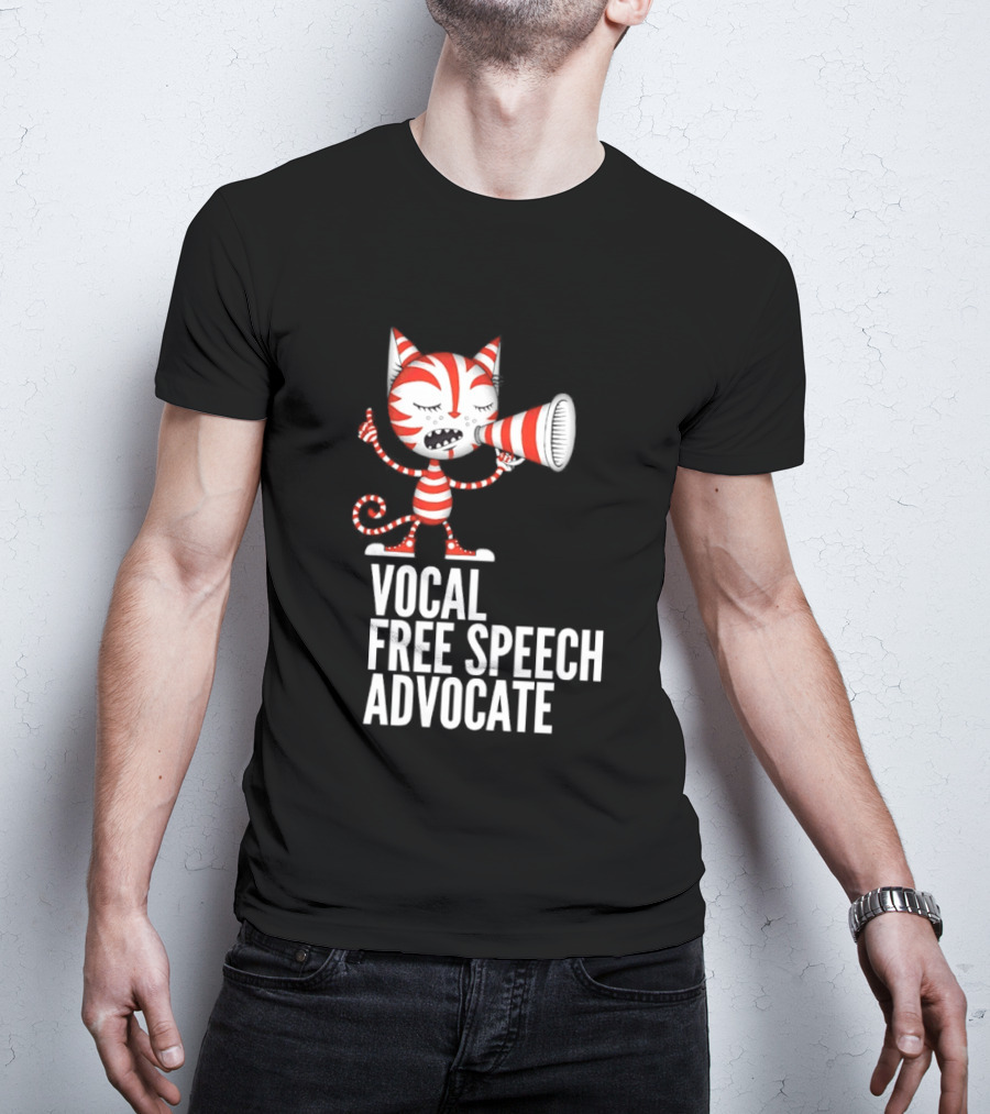 Cat Vocal Free Speech Advocate Megaphone Red Striped T-Shirt