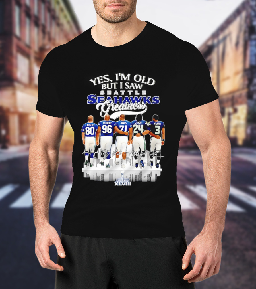 Seattle Seahawks Legend Players Largent Kennedy Jones Lynch Wilson XLVIII T-Shirt